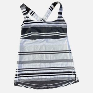Lululemon Track and Train Tank Top Women Grey White Stripe Padded SZ Guess 4-6